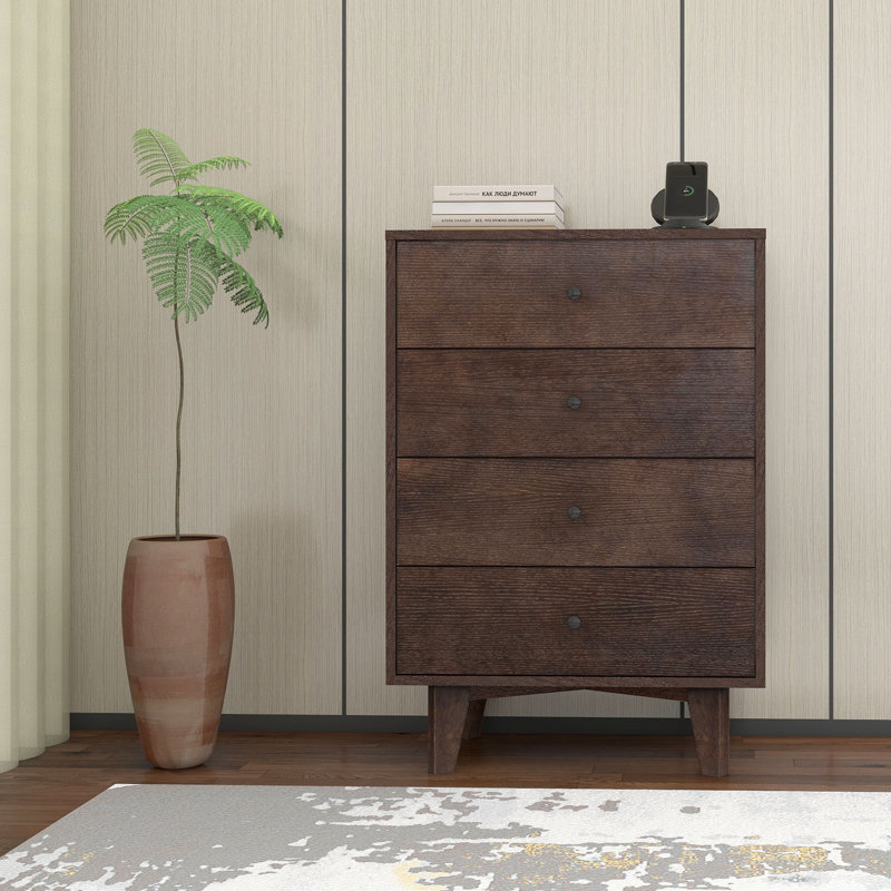 Dugans 4 Drawer Dresser Natural Wood Dresser Modern Dresser Dark Brown Chest of Drawers for Living Room